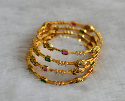 Antique gold tone ruby-green-white peacock set of 4 bangles(2.4) dj-46922