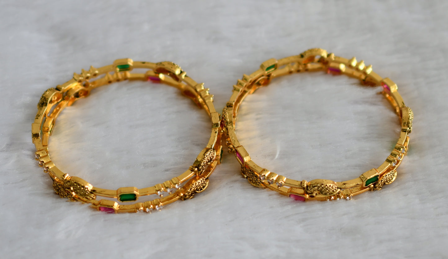 Antique gold tone ruby-green-white peacock set of 4 bangles(2.4) dj-46922