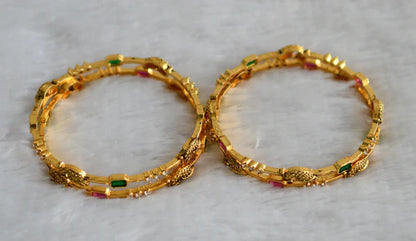 Antique gold tone ruby-green-white peacock set of 4 bangles (2.10) dj47771