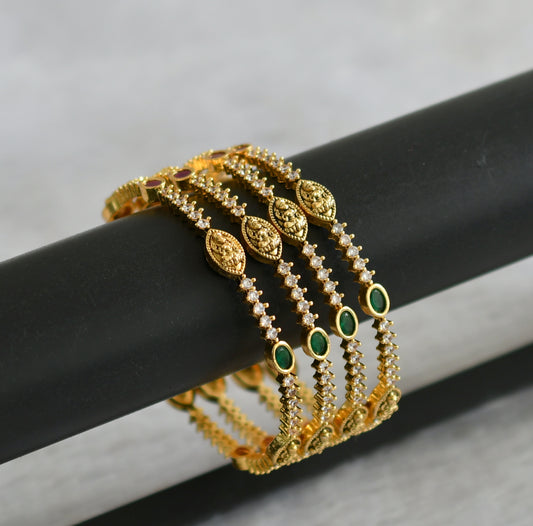 Antique gold tone ruby-green-white lakshmi set of 4 bangles(2.6) dj-46926