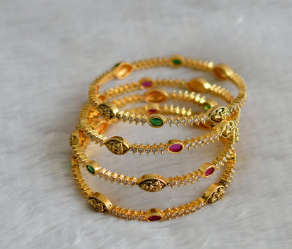 Antique gold tone ruby-green-white lakshmi set of 4 bangles(2.6) dj-46926