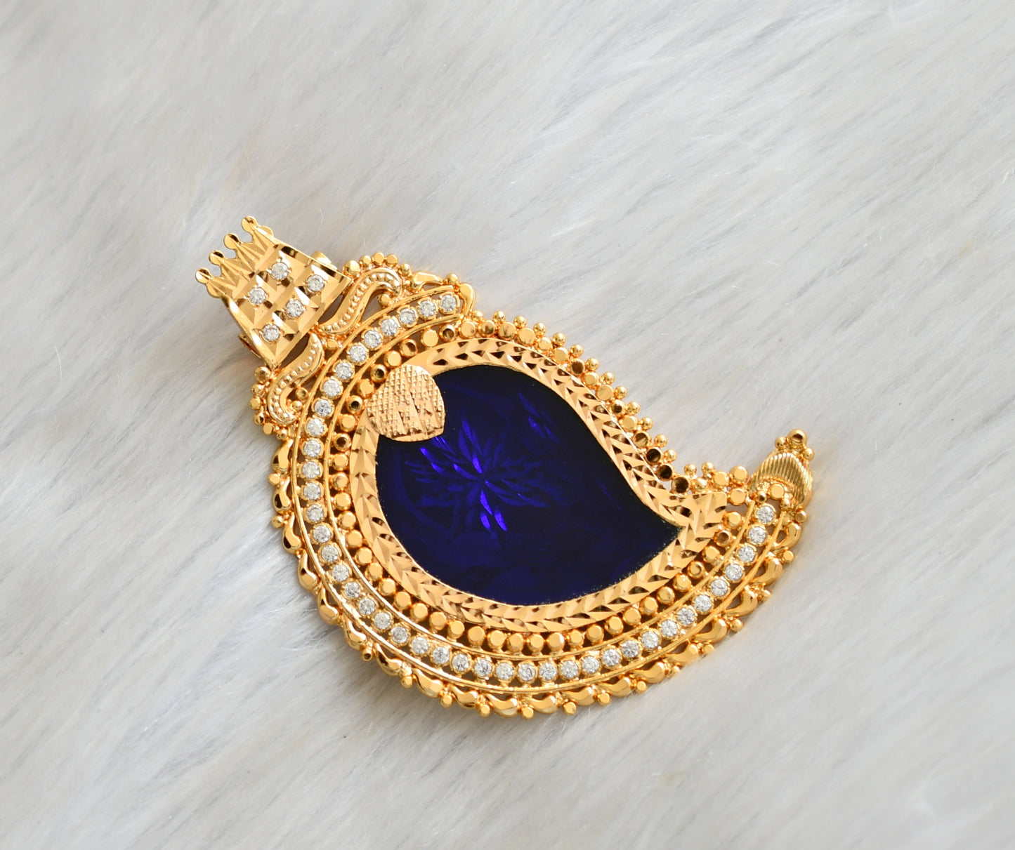 Gold tone white stone blue mango Kerala style pendant dj-42298