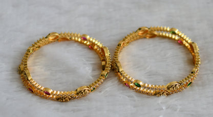 Antique gold tone ruby-green-white lakshmi set of 4 bangles(2.8) dj-46927