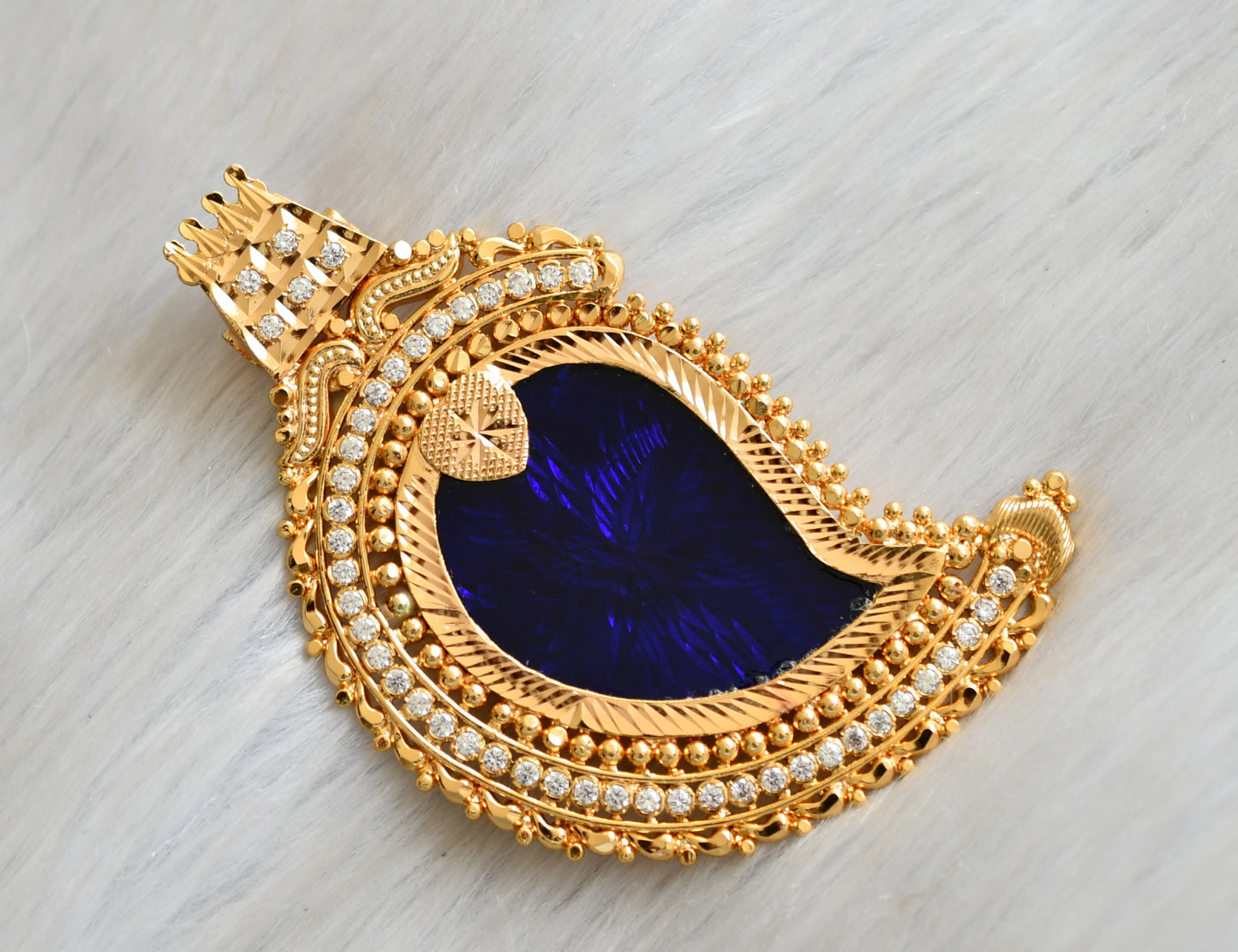 Gold tone white stone blue mango Kerala style pendant dj-42299