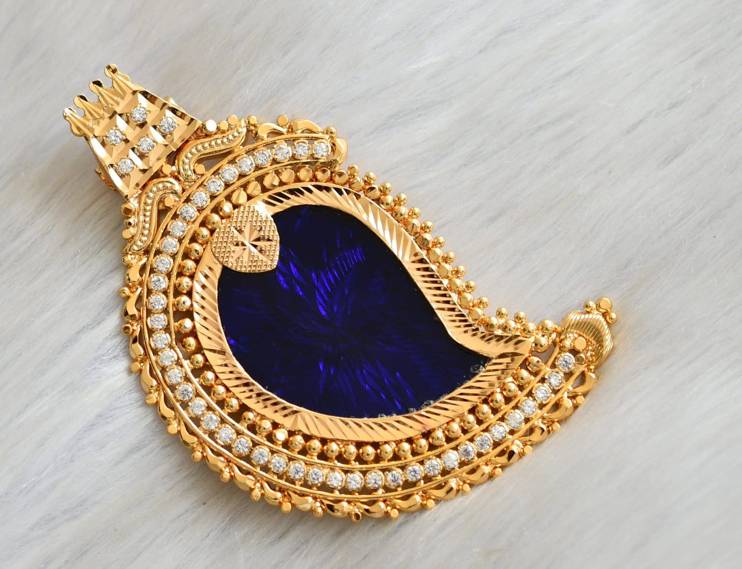 Gold tone white stone blue mango Kerala style pendant dj-42299