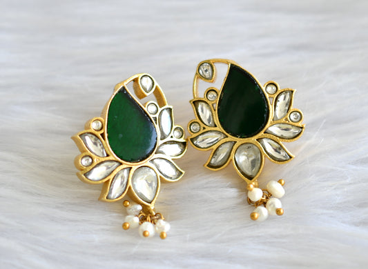 Gold tone green-white kundan jadau mango earrings dj-43603