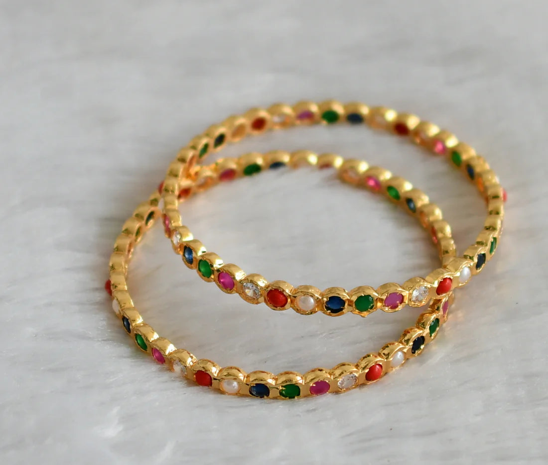 Gold tone navarathna stone bangles(2.4) dj-47473