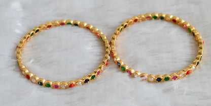 Gold tone navarathna stone bangles(2.4) dj-47473