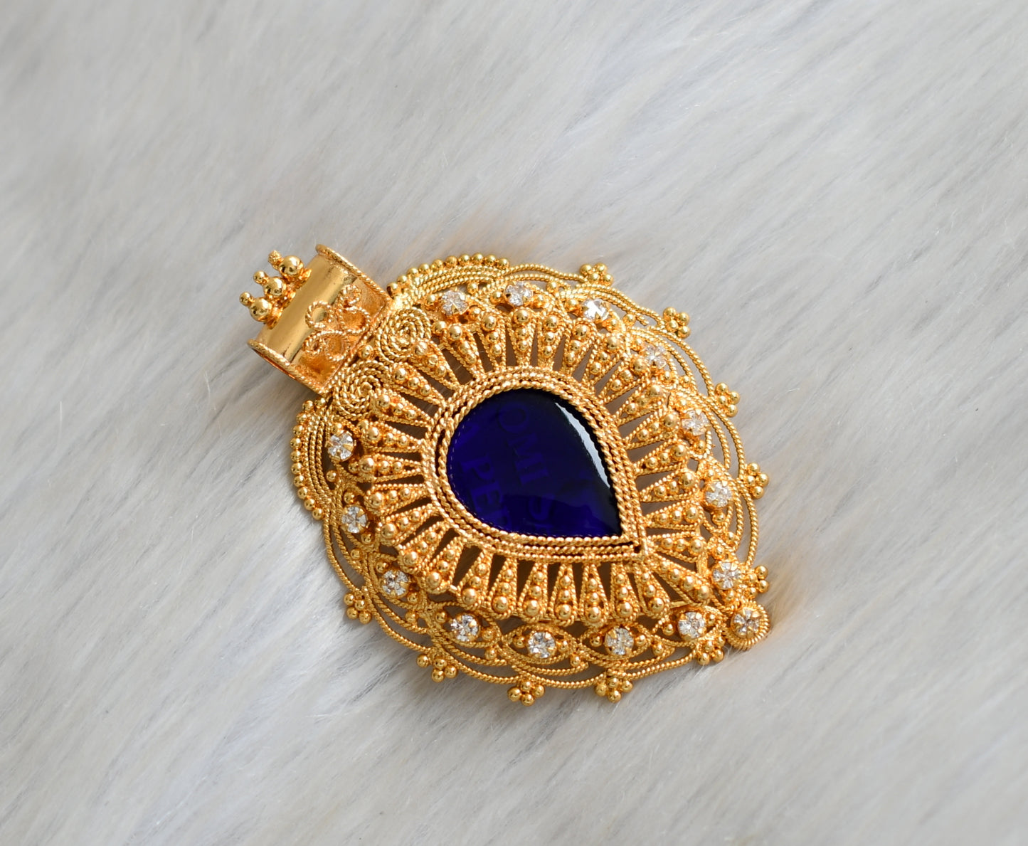 Gold tone white stone blue Gopi Kerala style pendant dj-42320