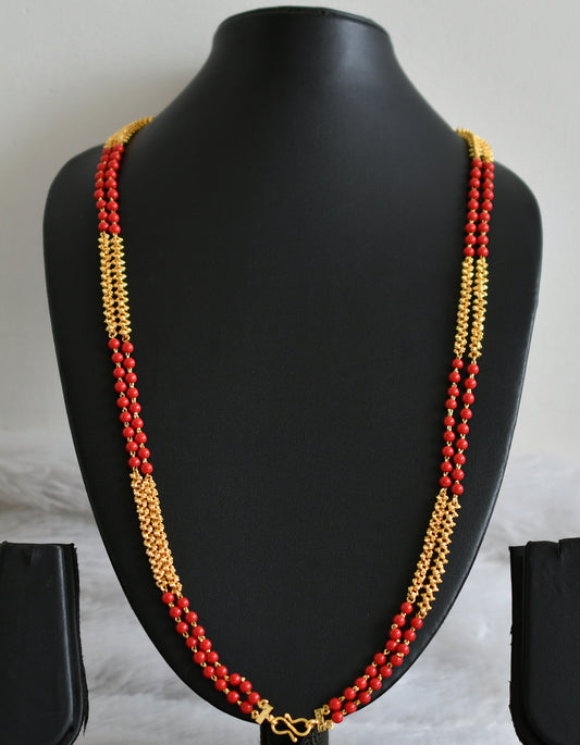 Gold tone coral beaded double layer 30 inches chain dj-48687