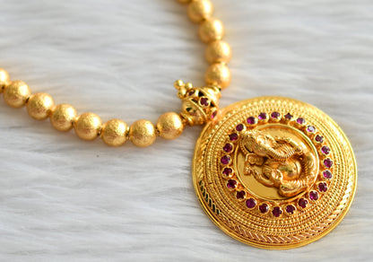 Gold look alike kerala style pink ganesha ball necklace dj-43608