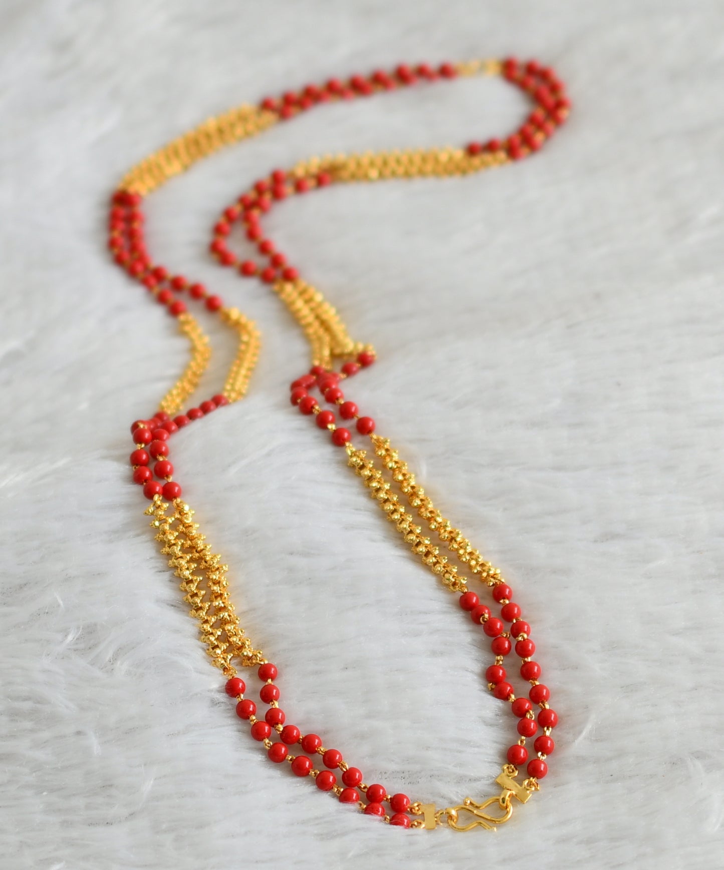 Gold tone coral beaded double layer 30 inches chain dj-48687