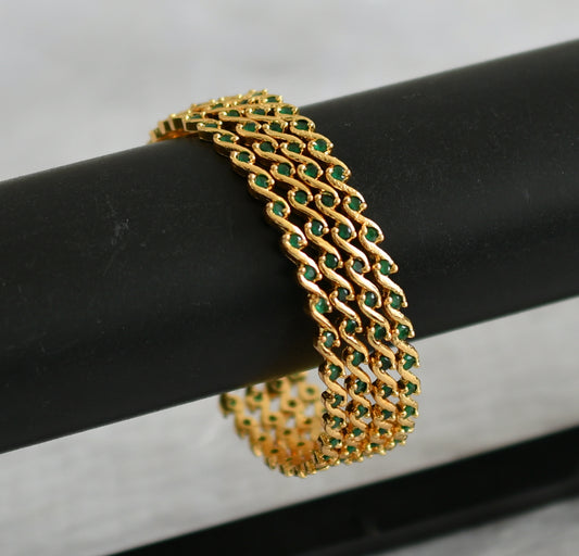 Gold tone emerald stone set of 4 bangles(2.4) dj-46903