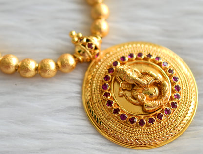 Gold look alike kerala style pink ganesha ball necklace dj-43608