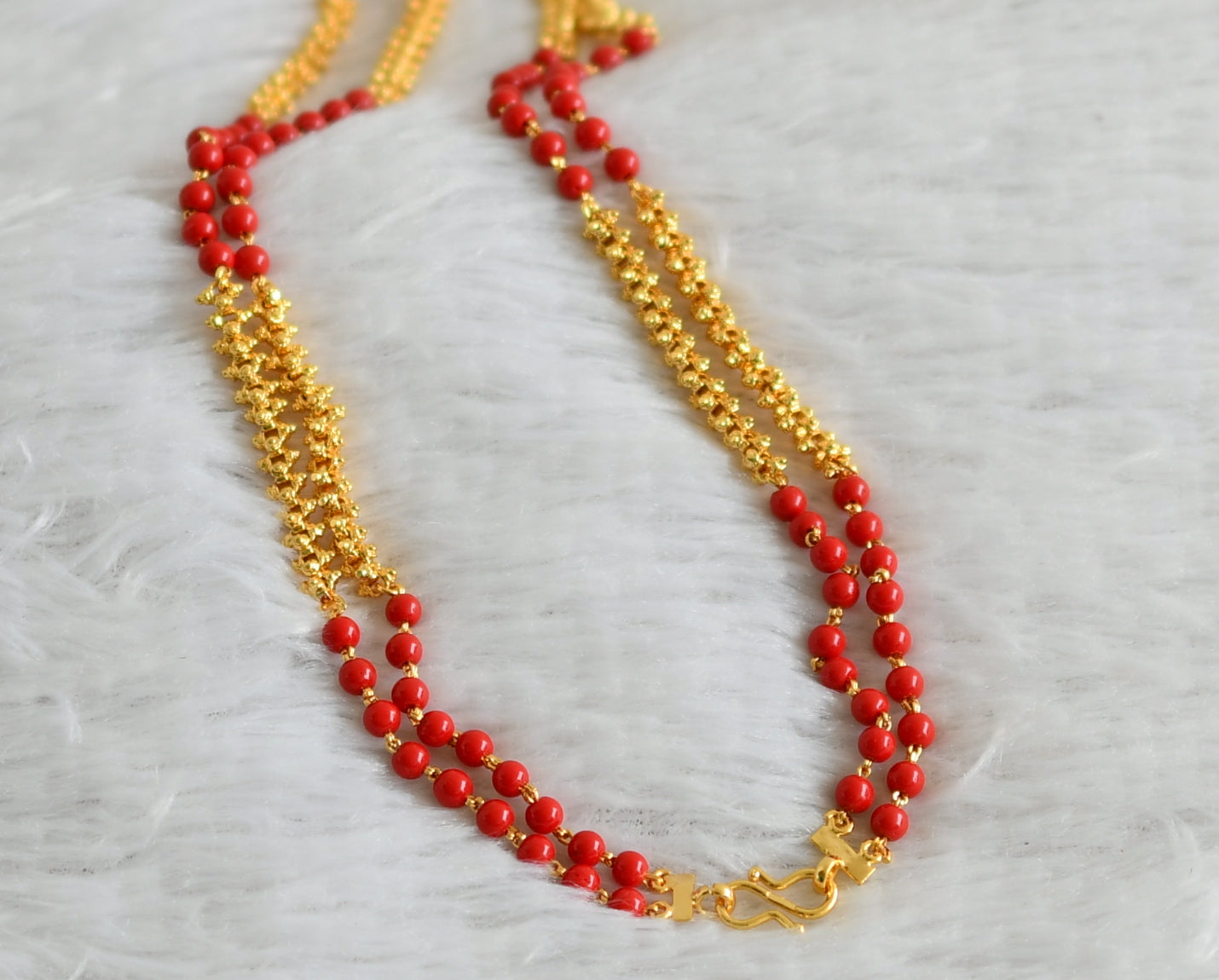 Gold tone coral beaded double layer 30 inches chain dj-48687