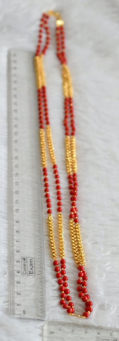 Gold tone coral beaded double layer 30 inches chain dj-48687