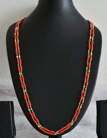 Gold tone coral beaded double layer chain/mala dj-48686