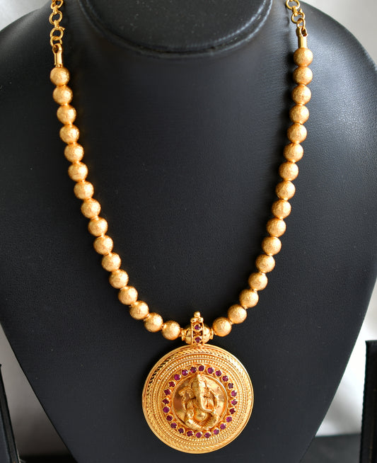 Gold look alike kerala style pink ganesha ball necklace dj-43608