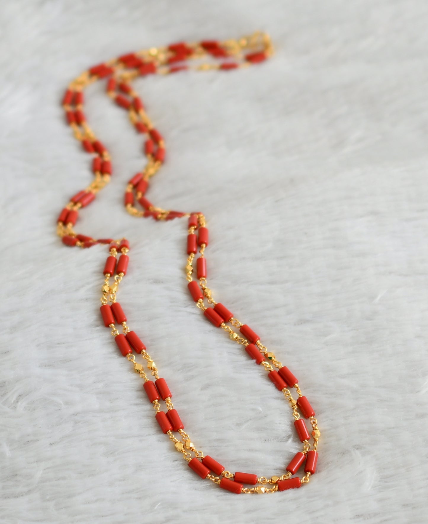 Gold tone coral beaded double layer chain/mala dj-48686