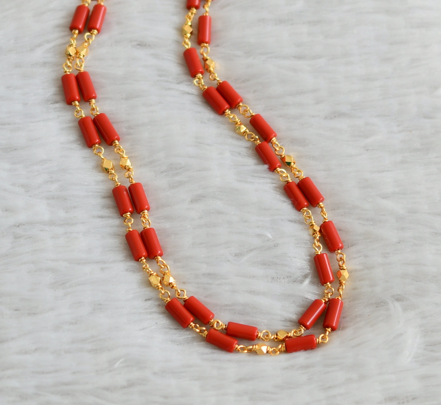 Gold tone coral beaded double layer chain/mala dj-48686