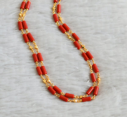 Gold tone coral beaded double layer chain/mala dj-48686