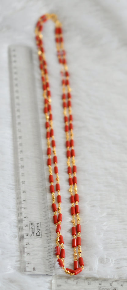 Gold tone coral beaded double layer chain/mala dj-48686