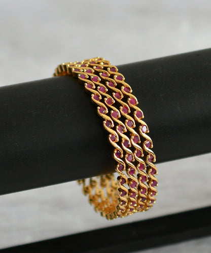 Gold tone ruby stone set of 4 bangles(2.4) dj-46907