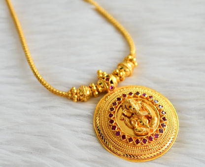 Gold look alike kerala style pink ganesha round necklace dj-43609