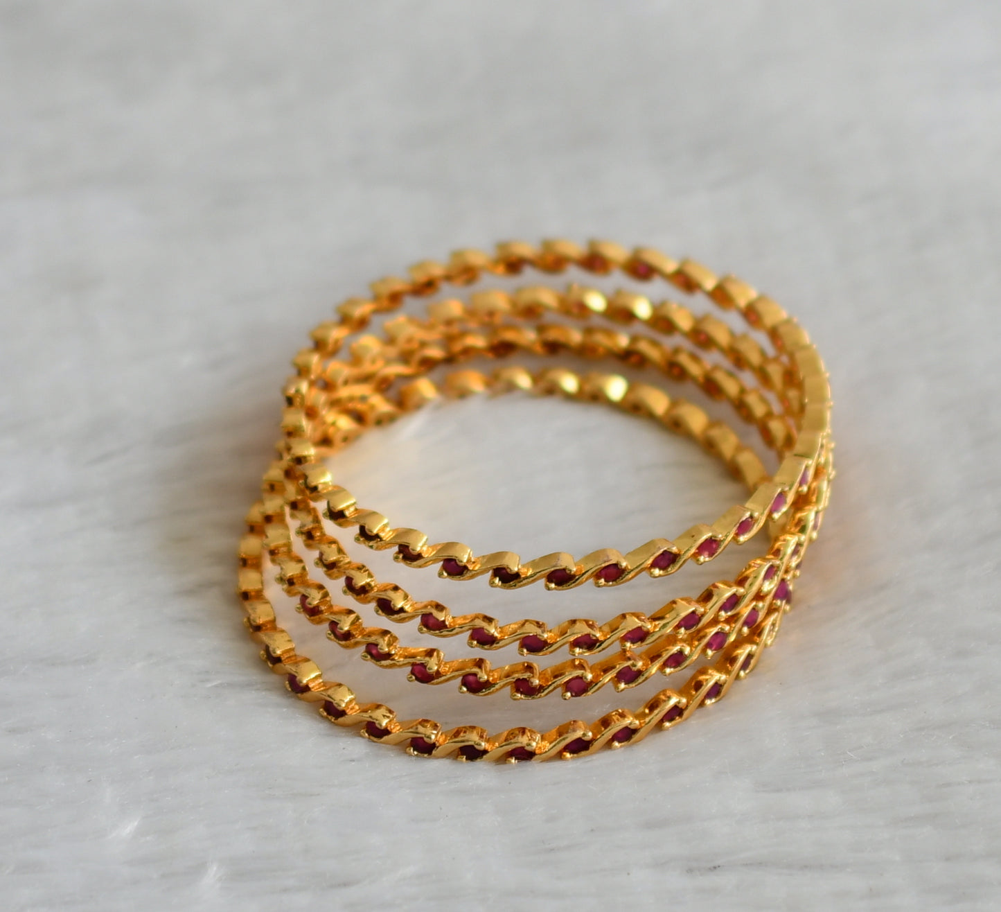 Gold tone ruby stone set of 4 bangles(2.4) dj-46907