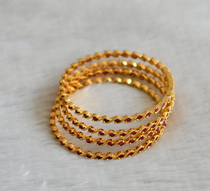 Gold tone ruby stone set of 4 bangles(2.8) dj-46909