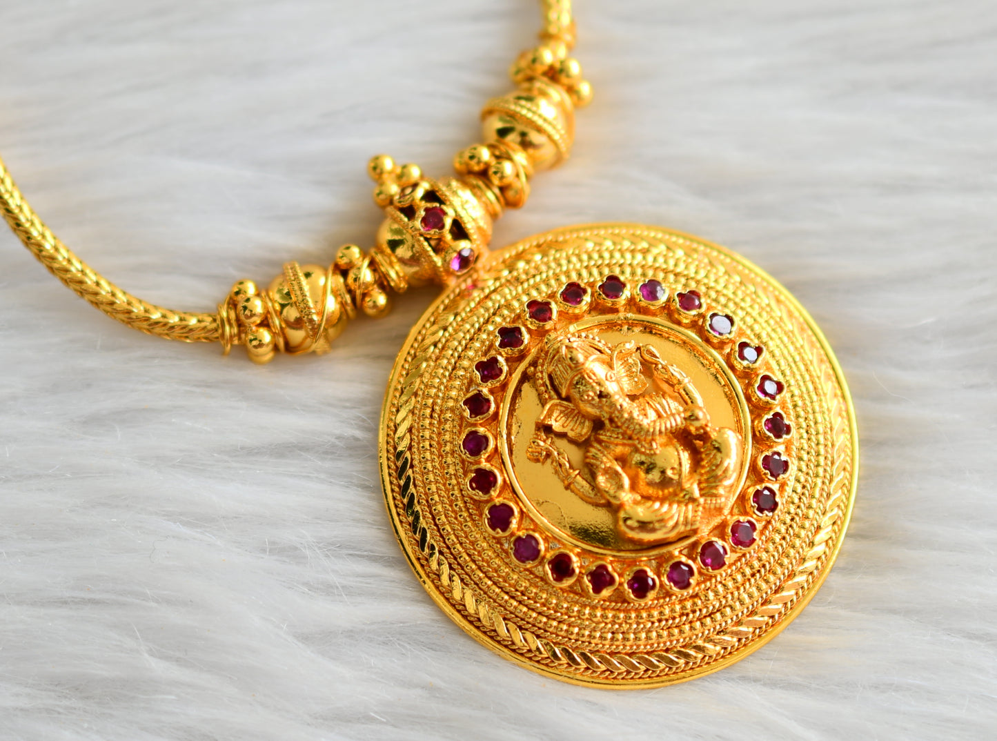 Gold look alike kerala style pink ganesha round necklace dj-43609