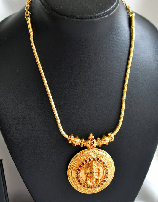 Gold look alike kerala style pink ganesha round necklace dj-43609