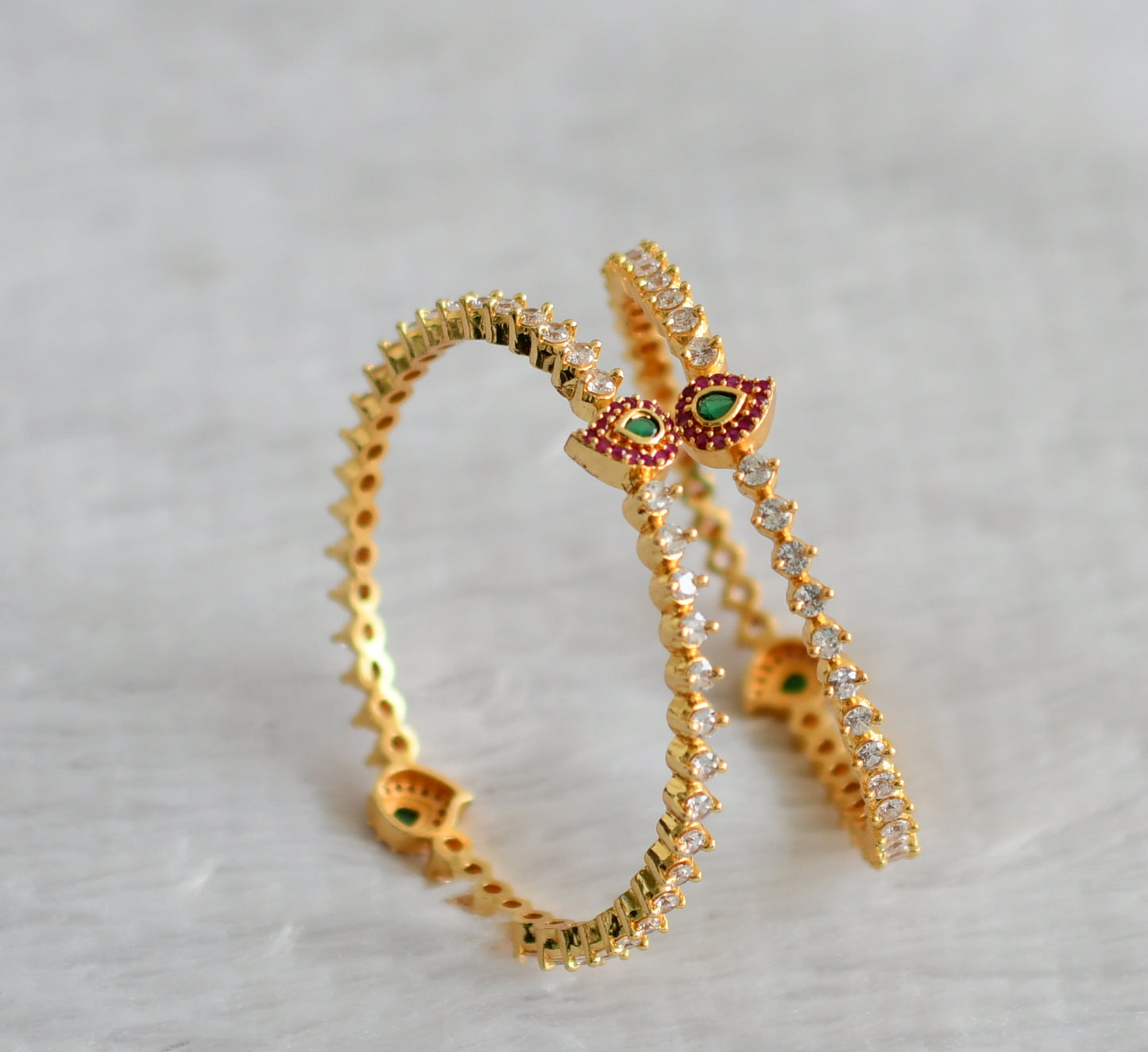 Gold tone cz ruby-green-white mango bangles(2.4) dj-46895