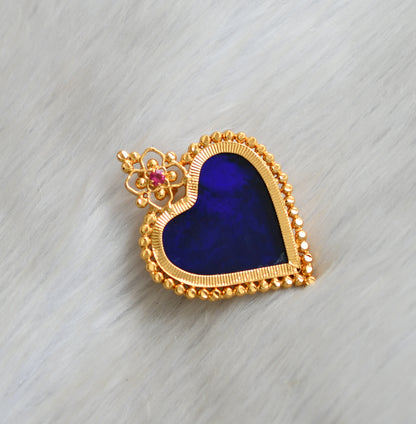 Gold tone pink stone blue heart Kerala style haar dj-42319