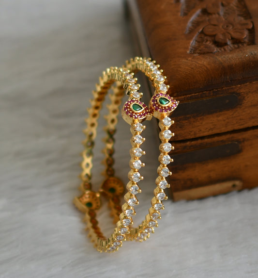 Gold tone cz ruby-green-white mango bangles(2.4) dj-46895