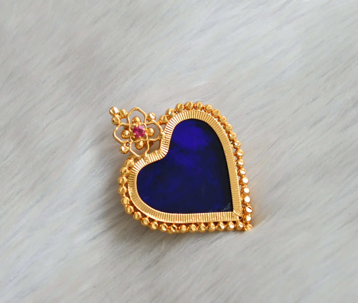 Gold tone pink stone blue heart Kerala style haar dj-42319