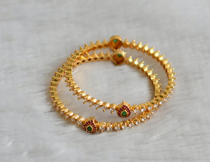 Gold tone cz ruby-green-white mango bangles(2.4) dj-46895