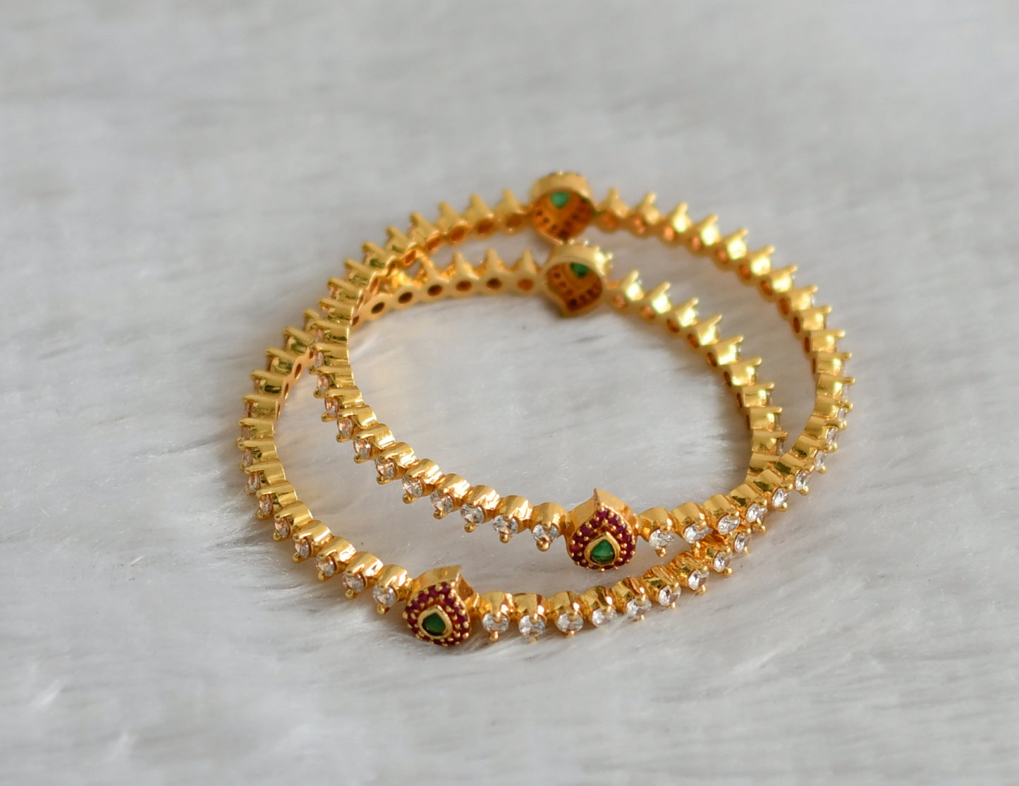 Gold tone cz ruby-green-white mango bangles(2.8) dj-46897