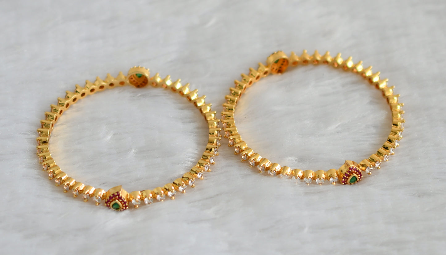 Gold tone cz ruby-green-white mango bangles(2.4) dj-46895