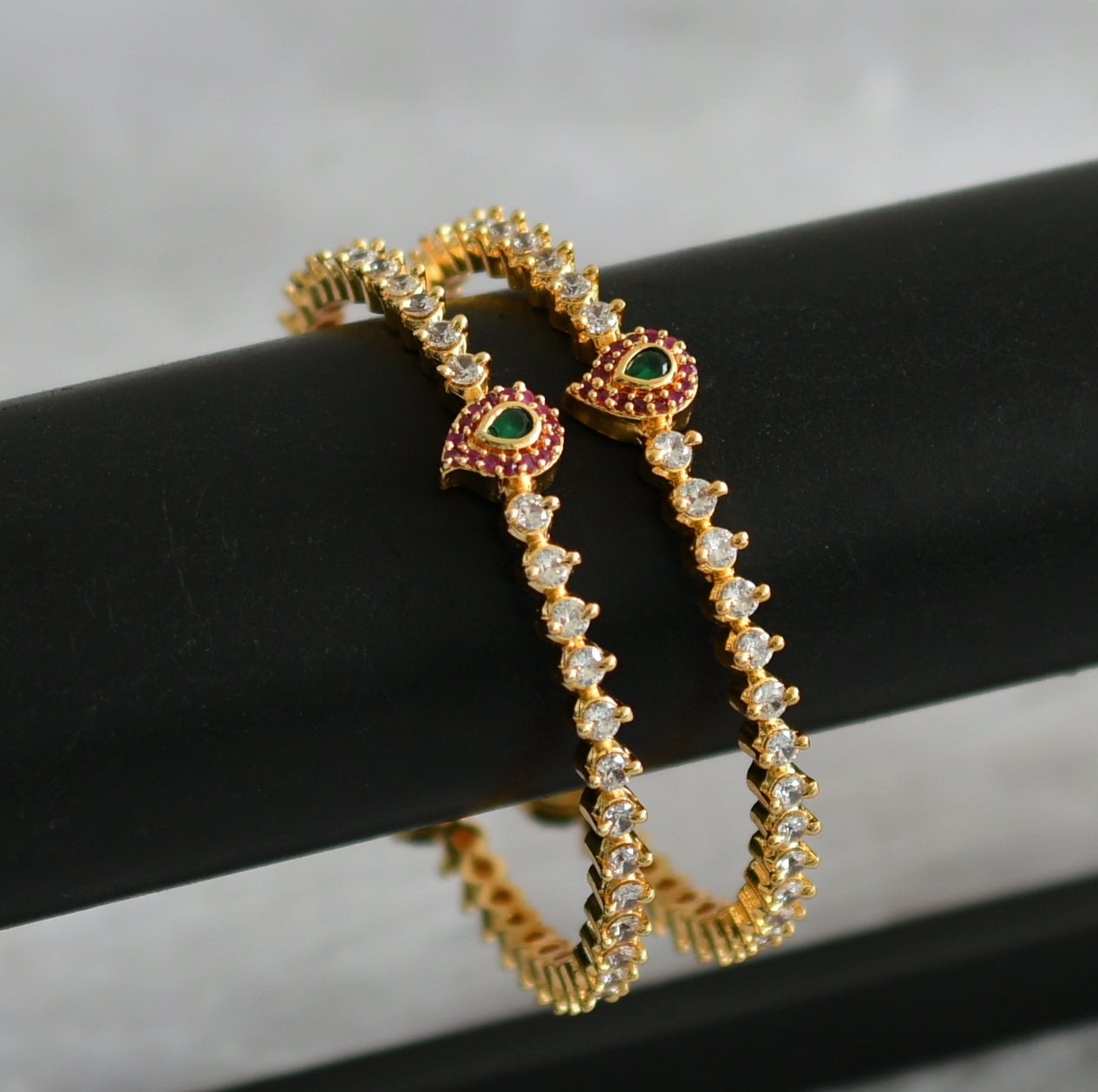 Gold tone cz ruby-green-white mango bangles(2.4) dj-46895