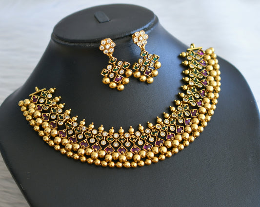 Matte finish Cz Kemp-green necklace set dj-39738
