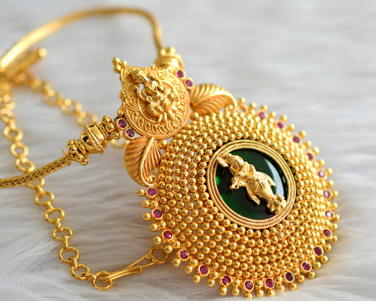 Gold look alike kerala style pink-green krishna-lakshmi necklace dj-43613