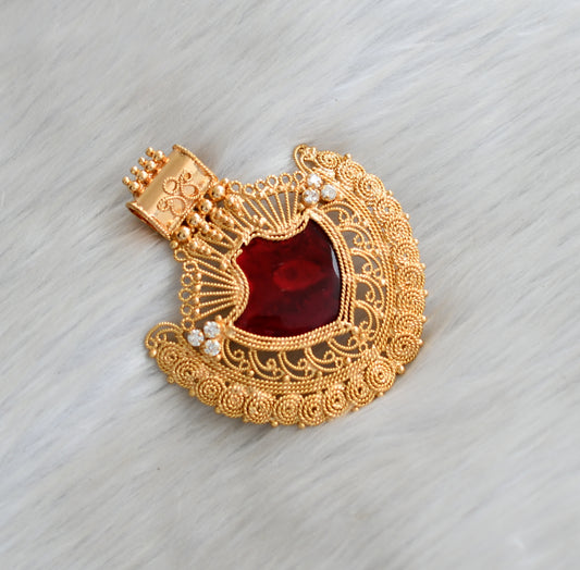 Gold tone white stone red palakka Kerala style pendant dj-42324