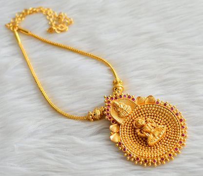 Gold look alike kerala style pink lakshmi round necklace dj-43612