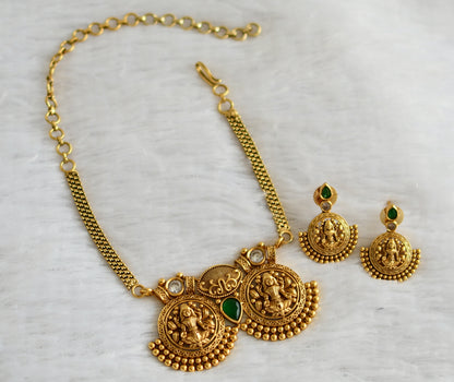 Antique gold tone green-white lakshmi choker necklace set dj-46944