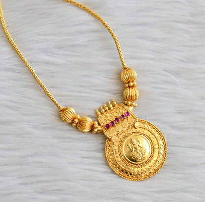 Gold tone pink stone Lakshmi Kerala style kodi necklace dj-40675
