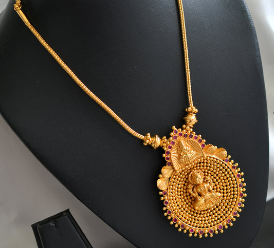 Gold look alike kerala style pink lakshmi round necklace dj-43612