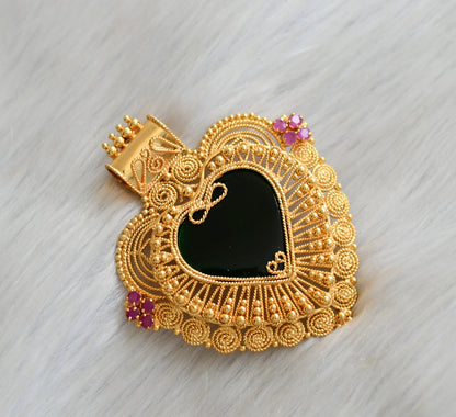 Gold tone pink stone green palakka Kerala style pendant dj-42325