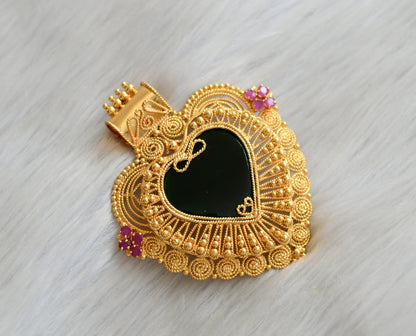 Gold tone pink stone green palakka Kerala style pendant dj-42325