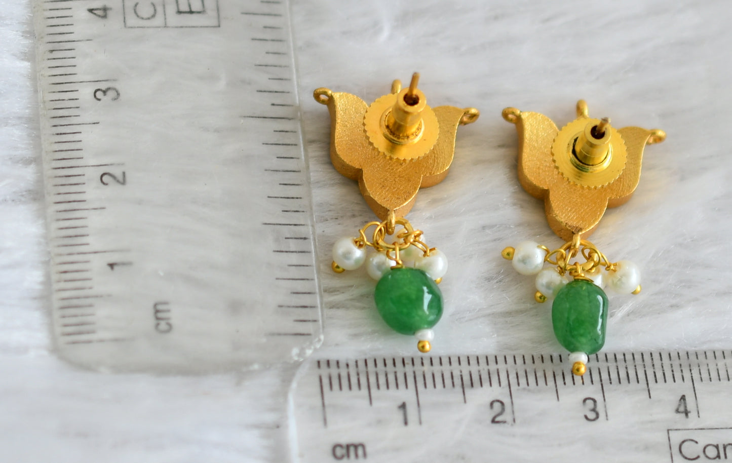 Matte finish pink-green lotus kundan jadau earrings dj-48690